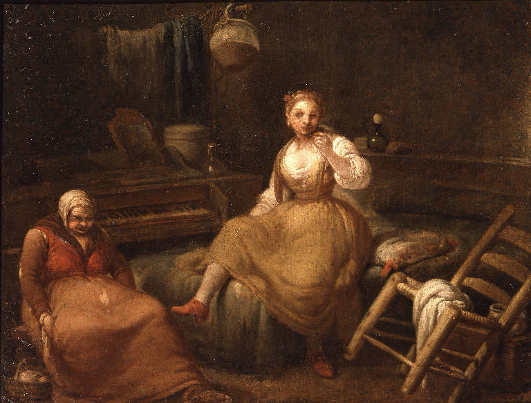 Interno rustico con cortigiana e serva (dipinto) di Crespi Giuseppe Maria detto Spagnoletto (scuola) (sec. XVIII)