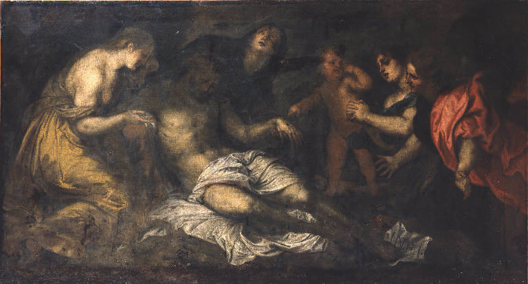 Compianto sul Cristo morto e angeli (dipinto) di Dyck Antoon van (scuola) (sec. XVII)