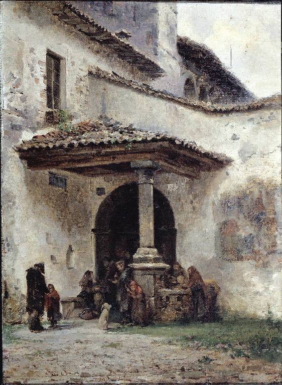 Veduta dell'ospedale di Gandino (dipinto) di Donadoni Stefano (fine sec. XIX)