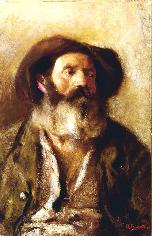 Ritratto di uomo anziano con cappello (dipinto) di Trussardi Volpi Giovanni (sec. XIX)