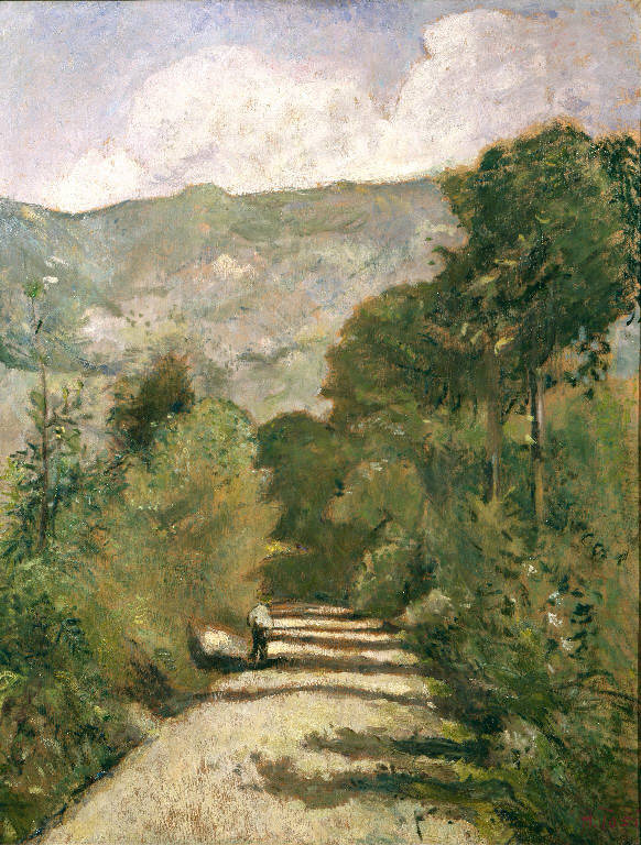 Il viale, Strada campestre a Cerete (dipinto) di Tosi Arturo (sec. XX)