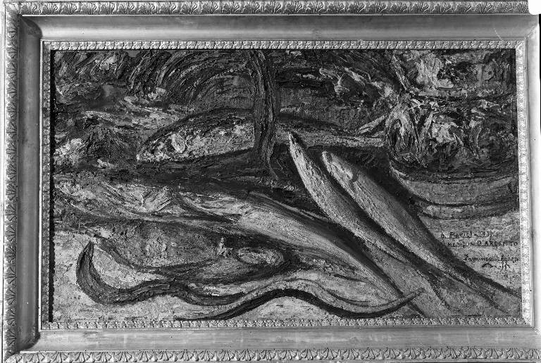Natura morta con pesci (dipinto) di Agazzi Ermenegildo (sec. XX)