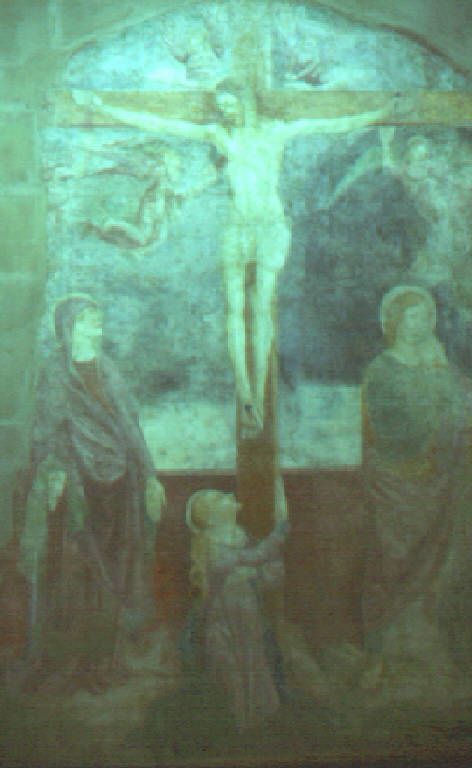 Crocifissione di Cristo con la Madonna, Santa Maria Maddalena e San Giovanni (dipinto, opera isolata) - scuola lombarda (metà sec. XV)