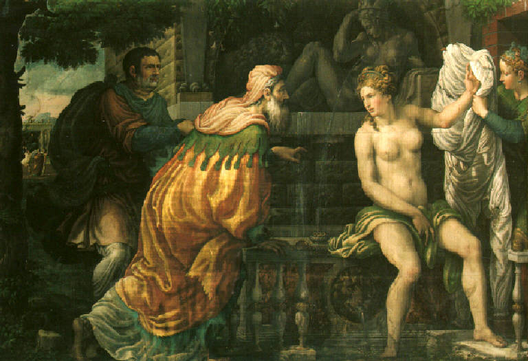 Susanna e i vecchioni (dipinto, opera isolata) di Campi Antonio (secondo quarto sec. XVI)