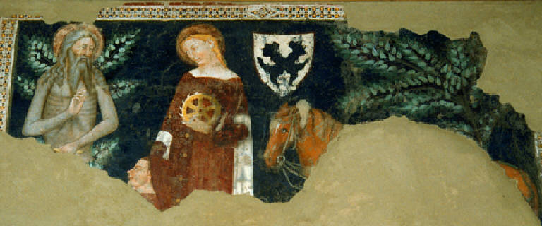 Sant'Onofrio, Santa Caterina e un devoto (dipinto, opera isolata) - scuola lombarda (metà sec. XIV)