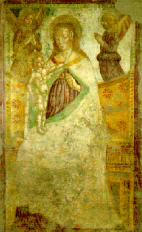 Madonna con Bambino in trono tra due angeli (dipinto, opera isolata) - scuola bresciana (ultimo quarto sec. XV)