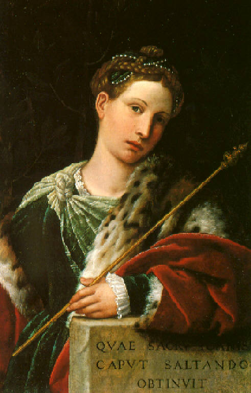 Ritratto di Tullia d'Aragona in veste di Salomè (dipinto, opera isolata) di Bonvicino Alessandro detto Moretto (secondo quarto sec. XVI)
