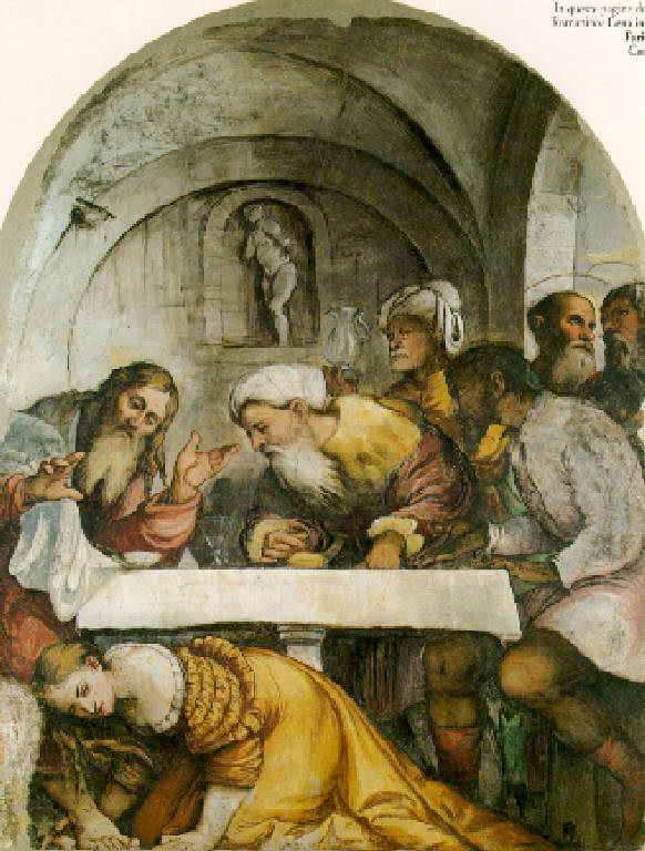 Cena in casa del Fariseo (dipinto, opera isolata) di Girolamo di Romano detto Romanino (secondo quarto sec. XVI)