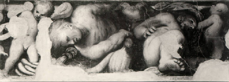 Fregio con putti, divinità fluviali e mascherone (dipinto, opera isolata) di Gambara Lattanzio (secondo quarto sec. XVI)