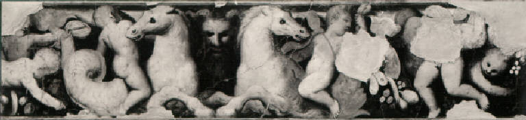 Fregio con putti, cavalli marini e mascherone (dipinto, opera isolata) di Gambara Lattanzio (secondo quarto sec. XVI)