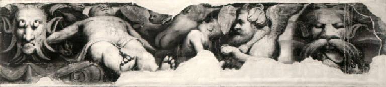 Fregio con putti, divinità fluviali, mascheroni e sfinge (dipinto, opera isolata) di Gambara Lattanzio (secondo quarto sec. XVI)