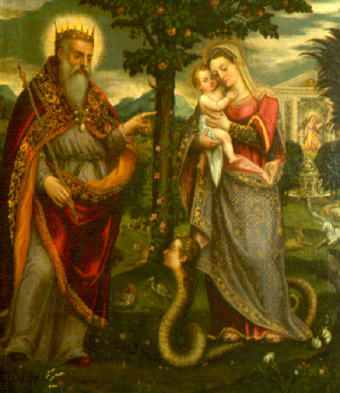 Immacolata Concezione (dipinto, opera isolata) di Mombello Luca (terzo quarto sec. XVI)