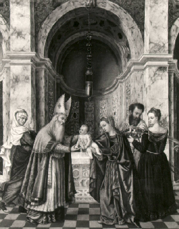 Presentazione di Gesù al Tempio (dipinto, opera isolata) di Mombello Luca (metà sec. XVI)