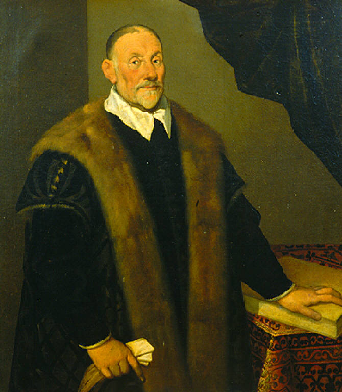 Ritratto di un gentiluomo della famiglia dei nobili Sala con pelliccia e guanti (dipinto, opera isolata) di Cavagna Gian Paolo (bottega) (inizio sec. XVII)