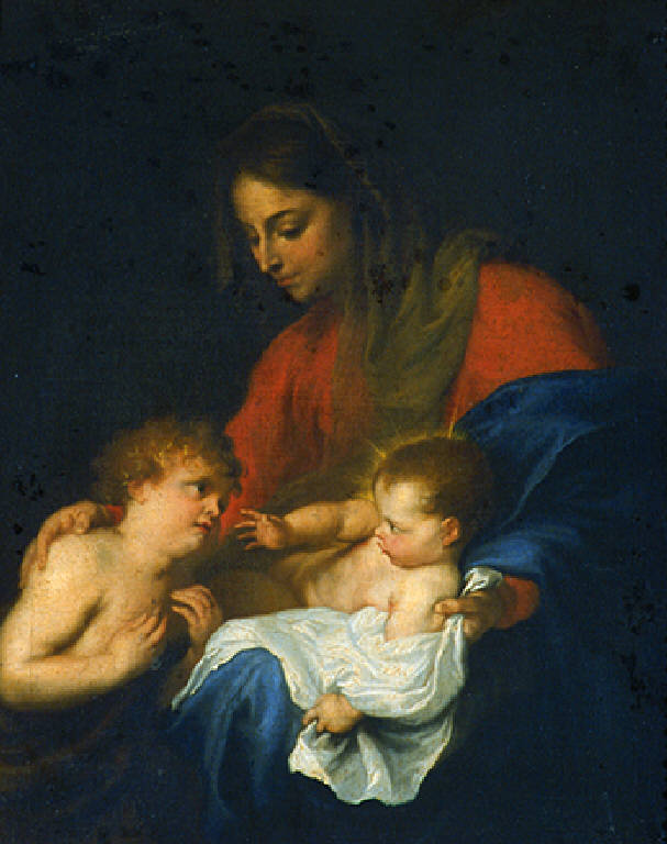 Madonna con Bambino e San Giovannino (dipinto, opera isolata) - scuola genovese (prima metà sec. XVII)