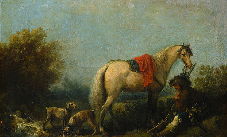 Figura di cacciatore in riposo (dipinto, opera isolata) di Zuccarelli Francesco (metà sec. XVIII)