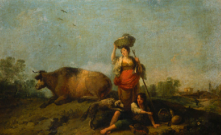 Paesaggio campestre con figure in riposo (dipinto, opera isolata) di Zuccarelli Francesco (metà sec. XVIII)