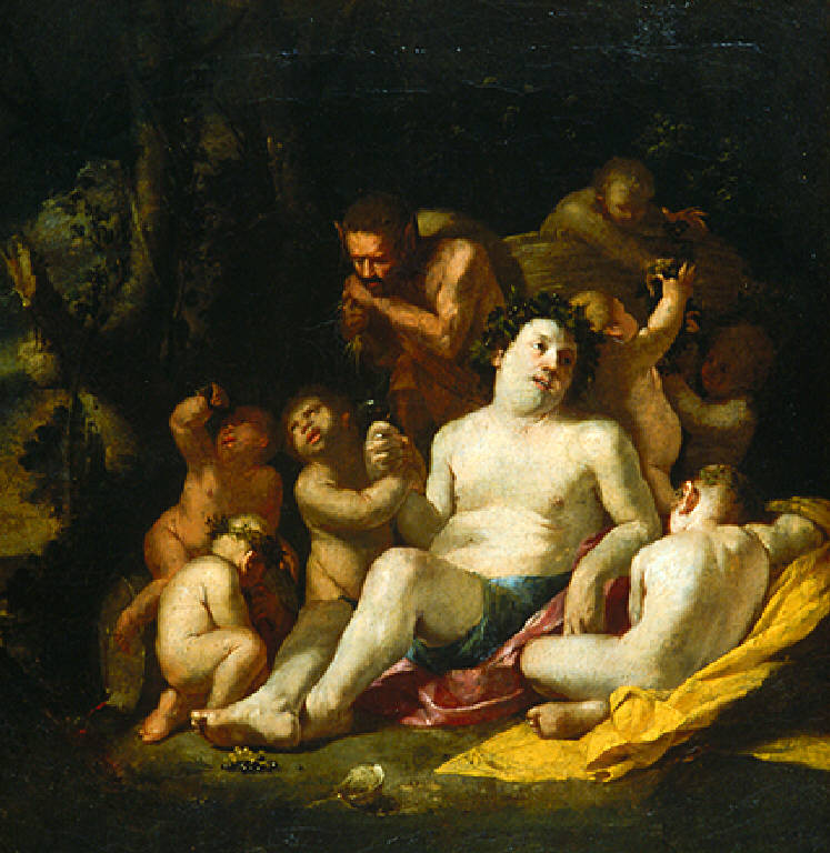 Bacco ebbro con satiro e putti (dipinto, opera isolata) di Carpioni Giulio (metà sec. XVII)