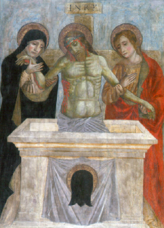 Cristo in pietà tra la Madonna e San Giovanni (dipinto, opera isolata) di Maestro di Santa Maria degli Angeli a Gardone Val Trompia (inizio sec. XVI)