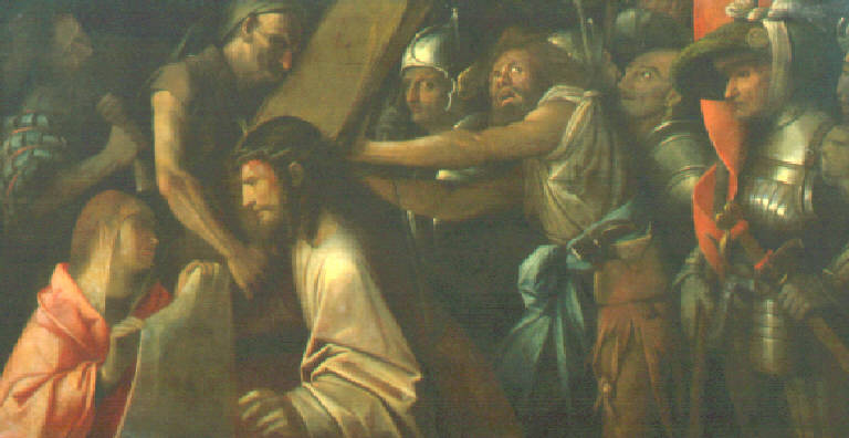 Cristo incontra Veronica (dipinto, opera isolata) di Busi Giovanni detto Cariani (secondo quarto sec. XVI)