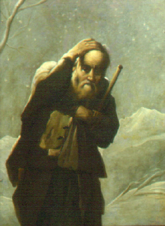 Figura di vecchio sotto la neve (dipinto, opera isolata) di Cifrondi Antonio (secondo quarto sec. XVIII)