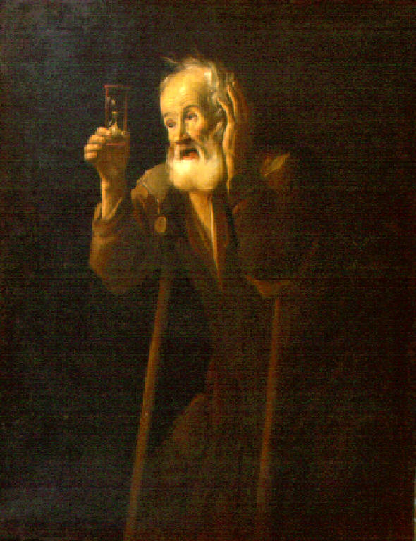 Figura di vecchio con clessidra (dipinto, opera isolata) di Cifrondi Antonio (secondo quarto sec. XVIII)