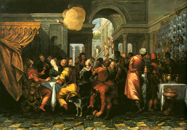 Convito di Baldassarre (dipinto, opera isolata) di Ricchino Francesco (seconda metà sec. XVI)