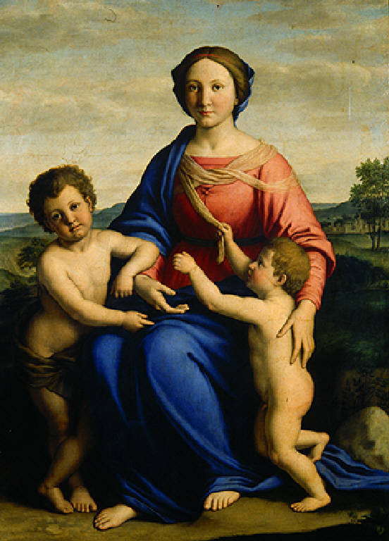Madonna con Bambino e San Giovannino (dipinto, opera isolata) di Salvi Giovanni Battista detto Sassoferrato (metà sec. XVII)