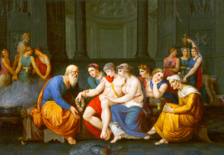 Socrate rimprovera Alcibiade nel gineceo (dipinto, opera isolata) di Gigola Giovanni Battista (seconda metà sec. XVIII)