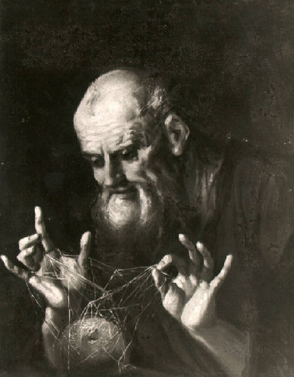 Figura di vecchio che dipana un gomitolo (dipinto, opera isolata) di Cifrondi Antonio (secondo quarto sec. XVIII)