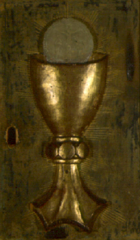 Calice con ostia consacrata (dipinto, opera isolata) di Ricchino Francesco (terzo quarto sec. XVI)