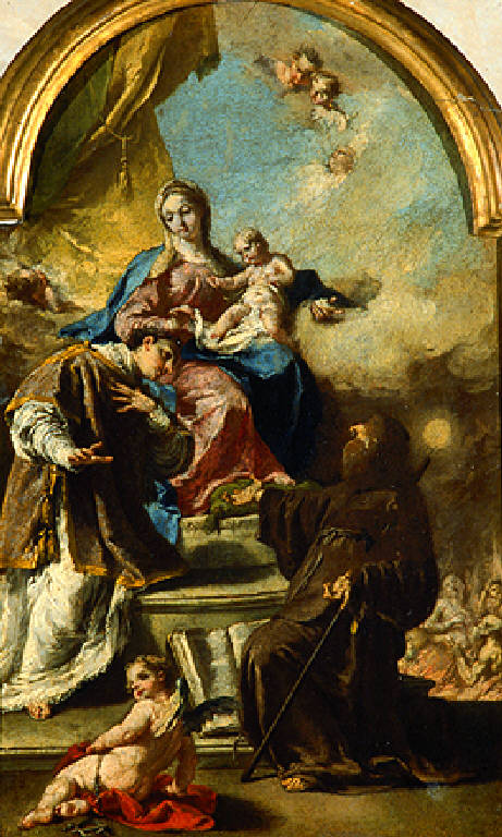 Madonna con Bambino, San Leonardo, San Francesco di Paola e anime del purgatorio (dipinto, opera isolata) di Pittoni Giovanni Battista (prima metà sec. XVIII)