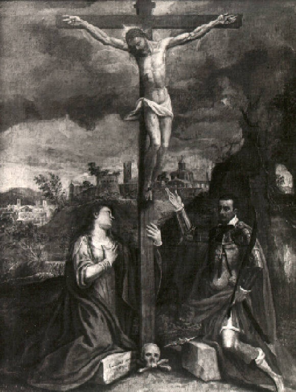 Cristo in croce e due santi (dipinto, opera isolata) di Cavagna Gian Paolo (primo quarto sec. XVII)
