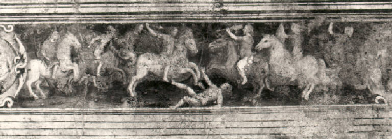 Fregio con cavalieri e scene mitologiche (dipinto, opera isolata) - scuola bresciana (metà sec. XVI)
