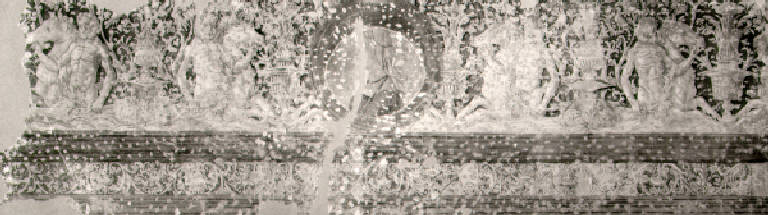 Fregio con tondo e ritratto femminile fra cavalli e divinità marine (dipinto, opera isolata) - scuola bresciana (fine sec. XV)