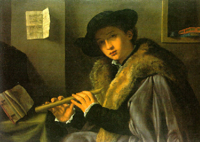 Figura di giovane uomo con flauto (dipinto, opera isolata) di Savoldo Giovanni Gerolamo (secondo quarto sec. XVI)