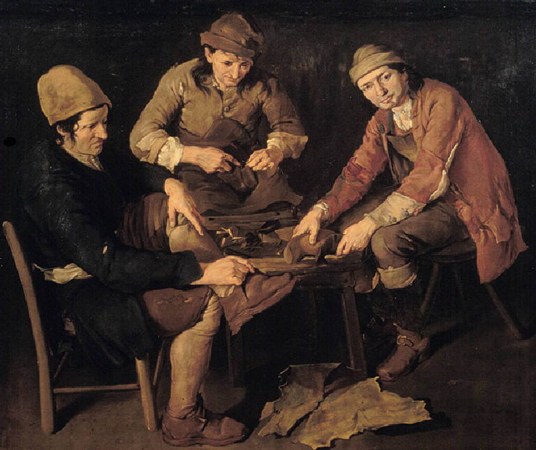 Figure di calzolai con un cliente (dipinto, opera isolata) di Ceruti Giacomo (primo quarto sec. XVIII)