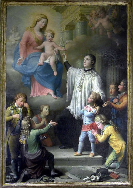 San Luigi Gonzaga presenta i fanciulli alla Madonna con Bambino (dipinto, opera isolata) di Teosa Giuseppe (sec. XVIII)