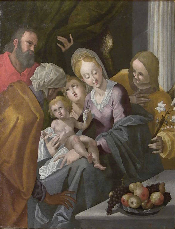 Sacra Famiglia con sant'Anna e angeli (dipinto, opera isolata) - ambito tedesco (prima metà sec. XVII)