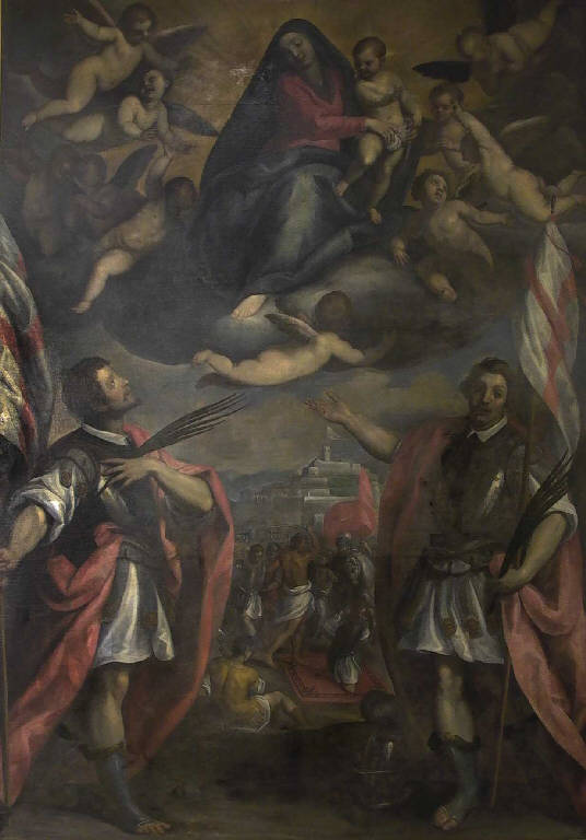 Madonna con Bambino e i santi Faustino e Giovita (dipinto, opera isolata) di Giugno Francesco (sec. XVII)