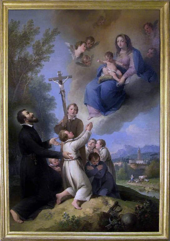 San Girolamo Emiliani presenta i fanciulli alla Madonna con Bambino (dipinto, opera isolata) di Zuccarelli Francesco (secondo quarto sec. XVIII)