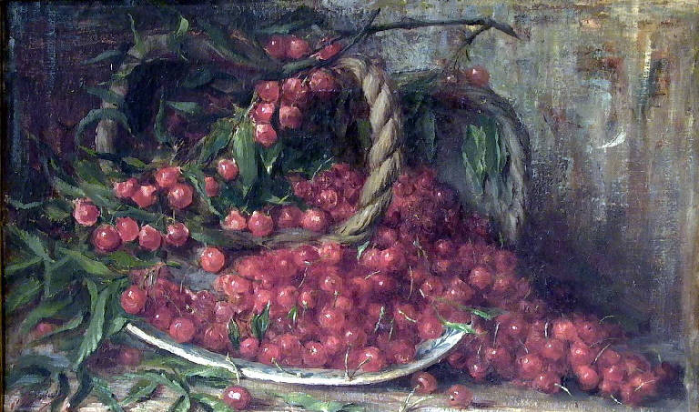 Natura morta con ciliegie (dipinto, opera isolata) di Bondioli Giovanni Maria (secondo quarto sec. XX)