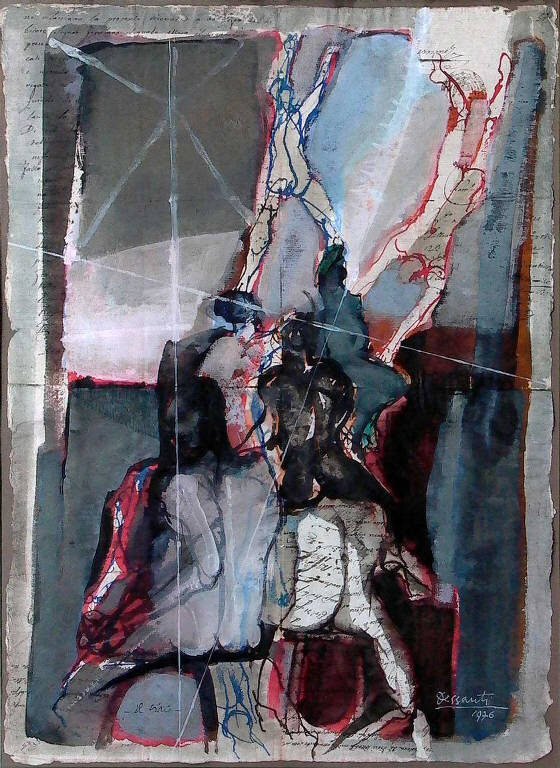 Il circo, Figure di schiena (dipinto, opera isolata) di Dessanti Cesco (sec. XX)