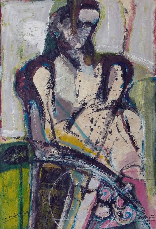 L'indovina, Due figure stilizzate (dipinto, opera isolata) di Dessanti Cesco (sec. XX)