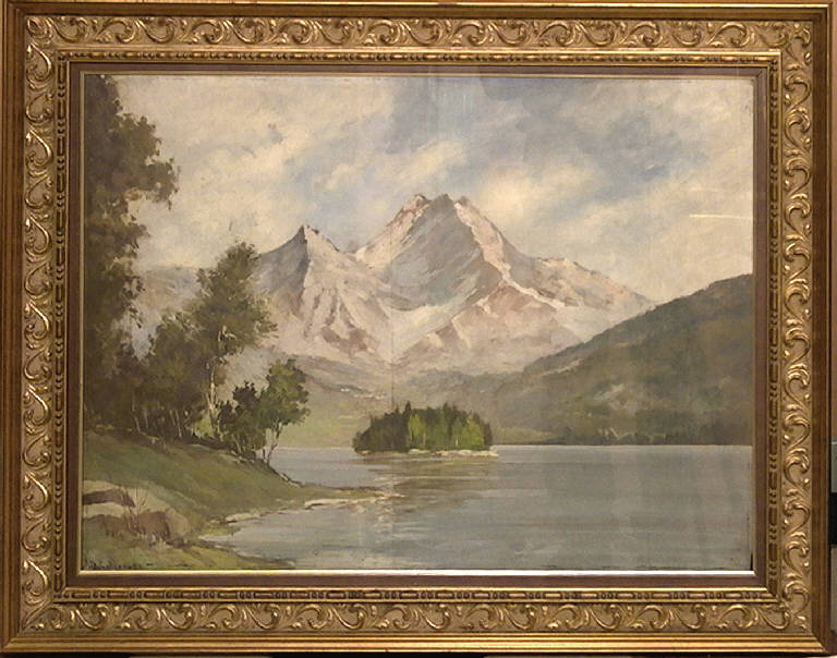 Paesaggio con lago e montagne (dipinto, opera isolata) di Calzavacca Dante (sec. XX)