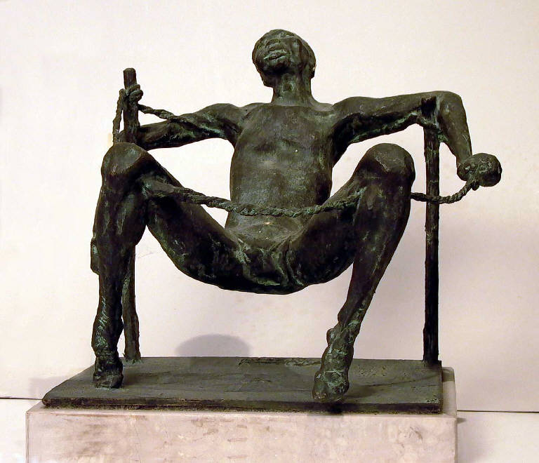 Pugile alle corde, Allegoria dell'alienazione con pugile alle corde (statua, opera isolata) di Pelati Vittorio (sec. XX)
