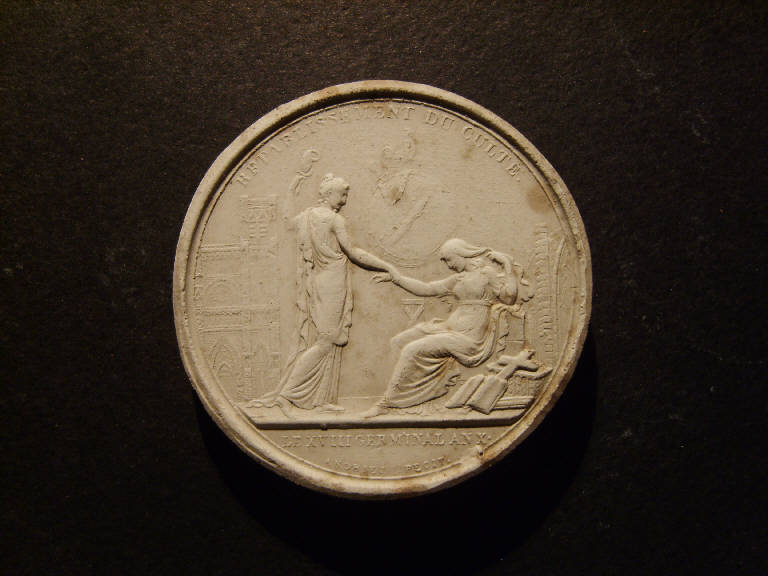 Medaglia commemorativa del ripristino del culto, Ripristino del culto (calco, opera isolata) - ambito italiano (prima metà sec. XIX)