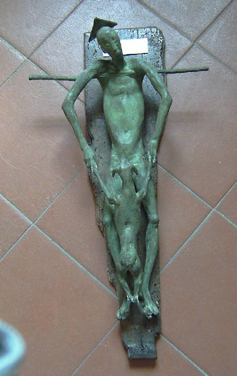 Cristo col cane, Crocifisso con il cane (scultura, opera isolata) di Pelati Vittorio (ultimo quarto sec. XX)