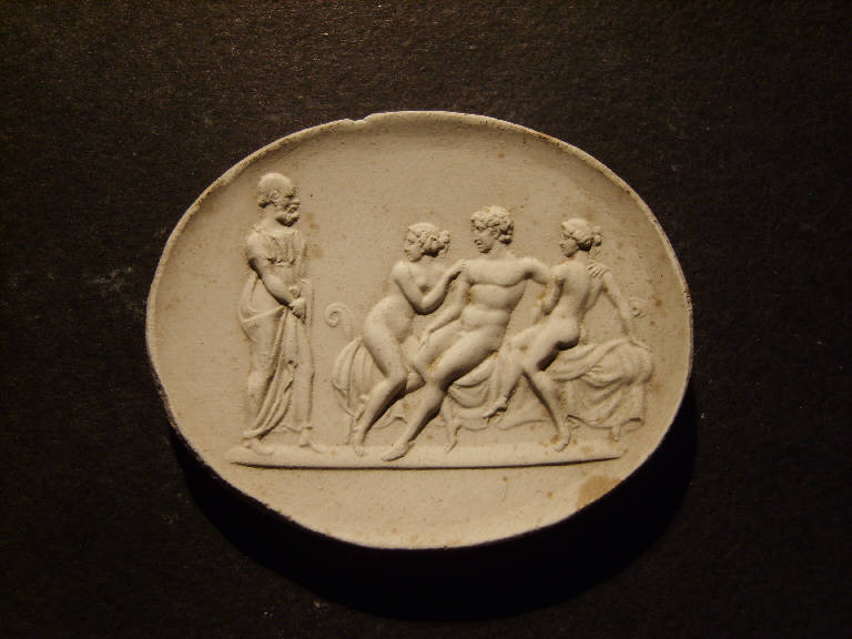 Socrate di fronte ad un giovane seduto fra due fanciulle (calco, opera isolata) - ambito italiano (prima metà sec. XIX)