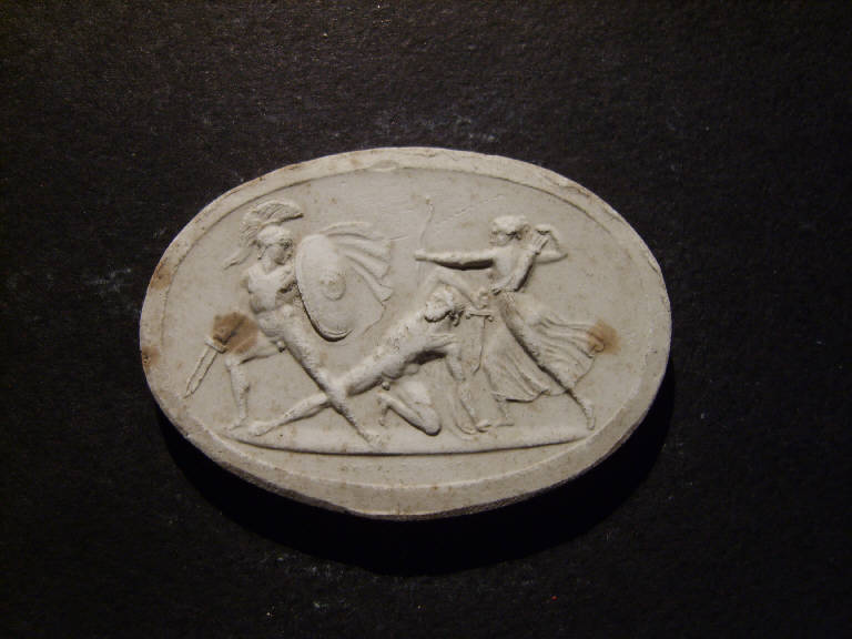 Scena di battaglia fra due guerrieri ed una donna (calco, opera isolata) - ambito italiano (prima metà sec. XIX)